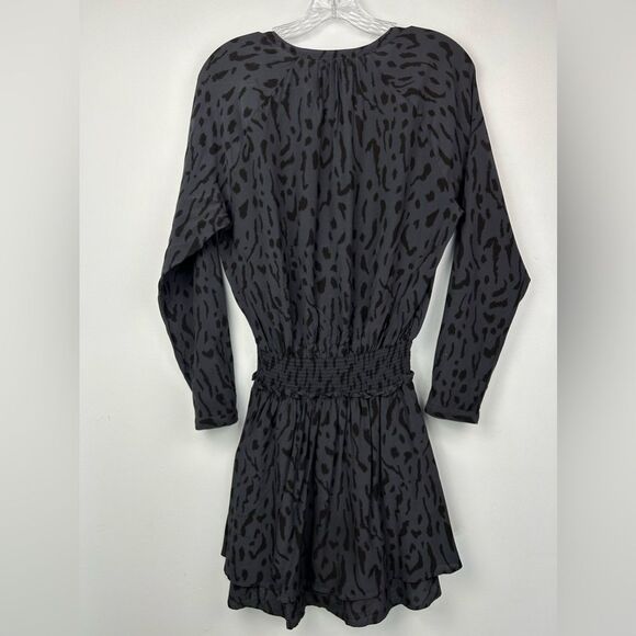 RAILS Jasmine Dress Ash Cheetah Mini Long Sleeve Button Details Tiered Skirt S - Picture 2 of 13